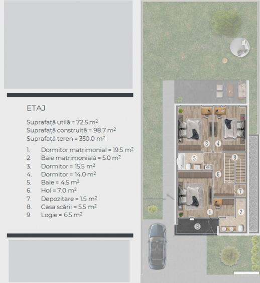 Casă individuală cu 5 camere cu Teren 350 Mp în Tunari