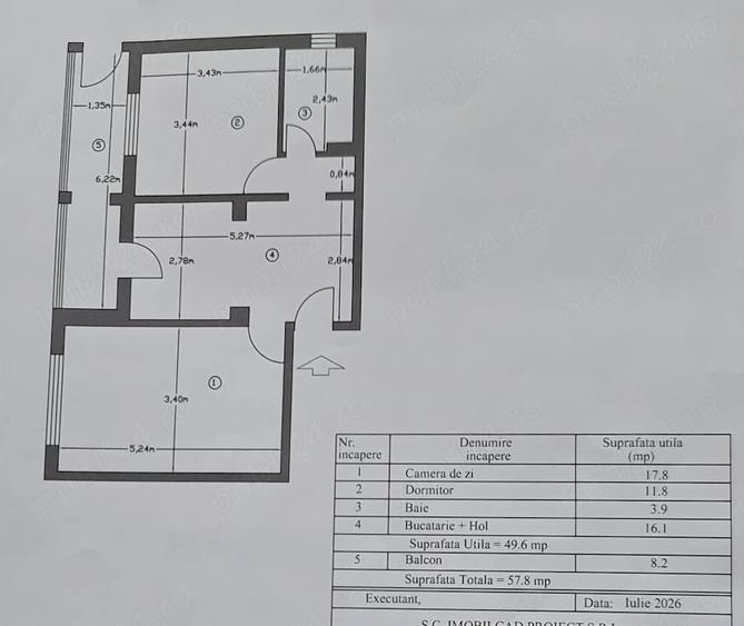 Apartament cu 2 camere decomandat în Central