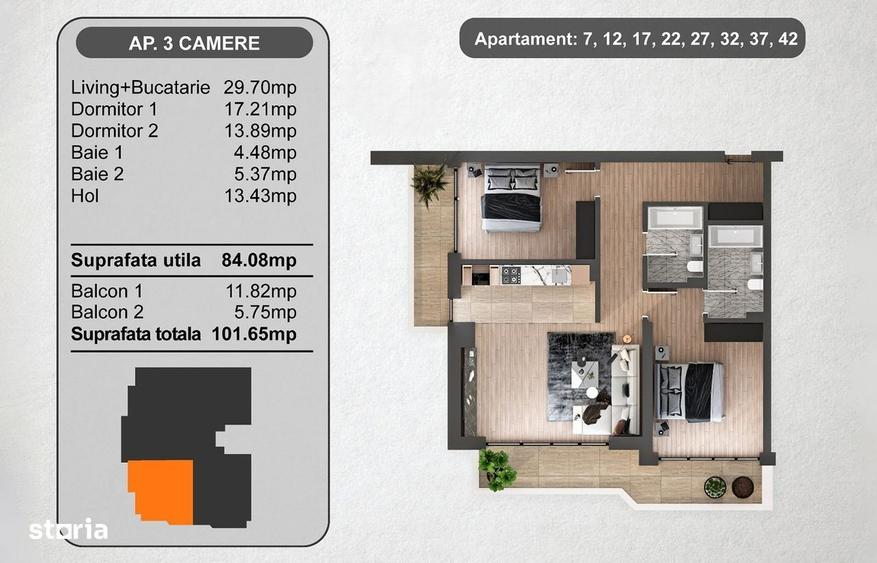 Apartament cu 3 camere în Domnești