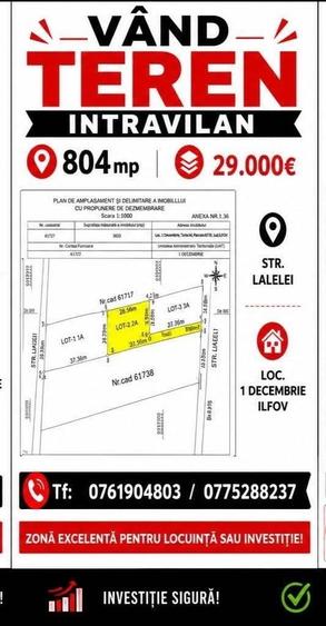 Teren de 804 mp, în 1 Decembrie