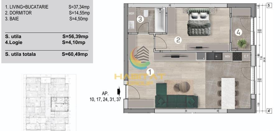 Apartament cu 2 camere semidecomandat în Brâncoveanu