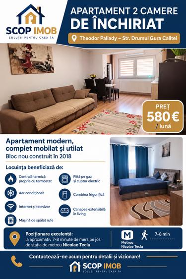 Apartament cu 2 camere semidecomandat în Theodor Pallady
