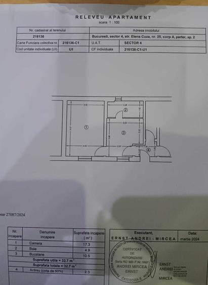 Proprietar vand garsoniera (33 mp), curte proprie (50 mp), Tineretului - 1