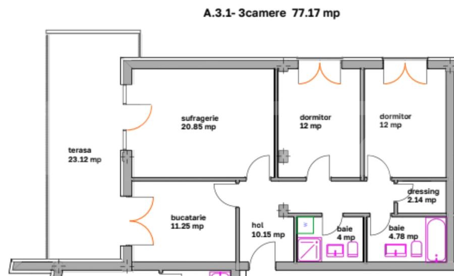 Apartament cu 3 camere decomandat în Ghimbav