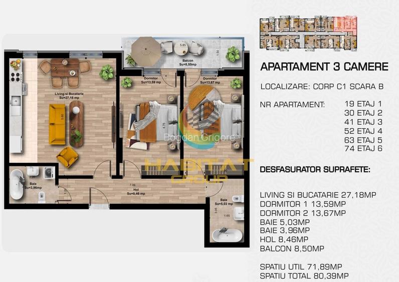 Apartament 3 camere 72 mp in Popesti Leordeni, zona metrou Berceni.