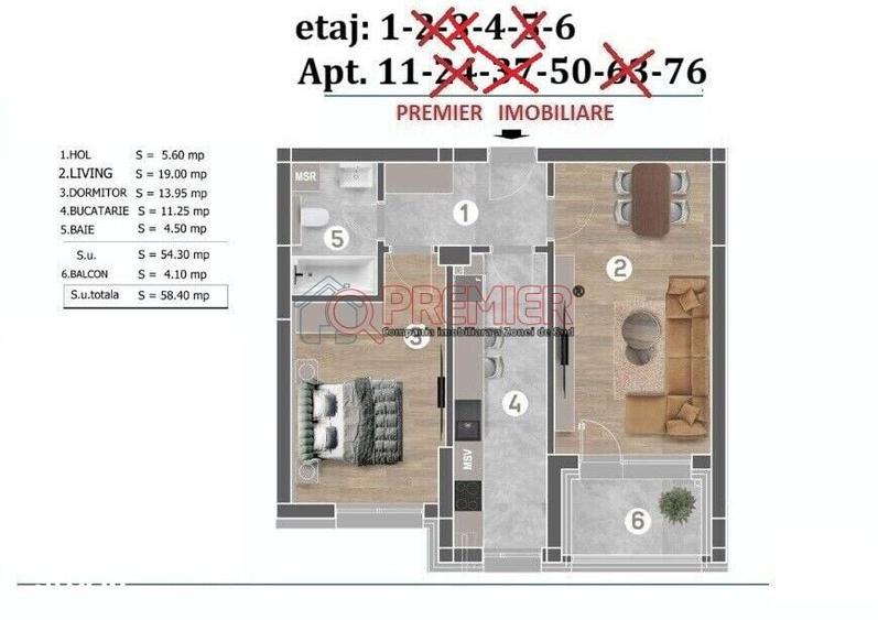 Apartament cu 2 camere în Central