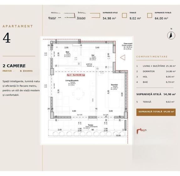 Apartament cu 2 camere decomandat în Soarelui