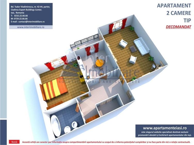 Apartament cu 2 camere decomandat în Podul de Fier