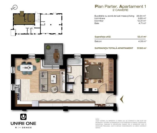 Apartament cu 2 camere în Unirii