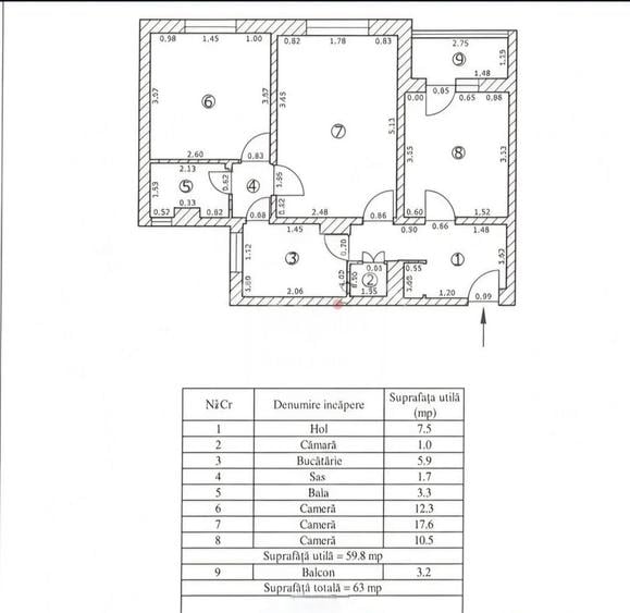 Apartament cu 3 camere în Astra