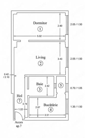 Apartament cu 2 camere semidecomandat în Centrul Civic