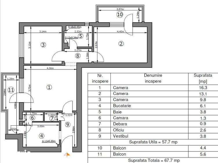 Apartament 3 camere ?oseaua ?tefan cel Mare etaj 6/7 2 balcoane - 9