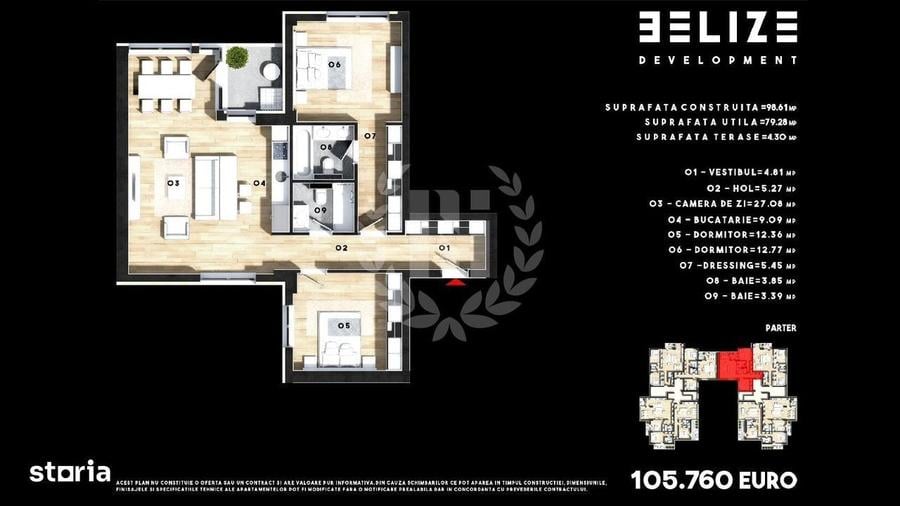 Apartament cu 3 camere decomandat în Central