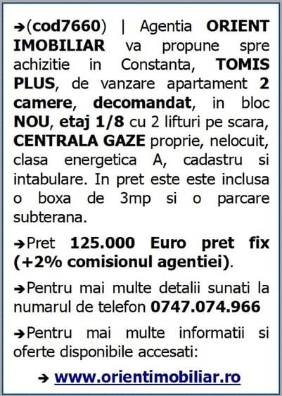 Tomis Plus, 2 camere de vanzare, etaj 1, decomandat - 9