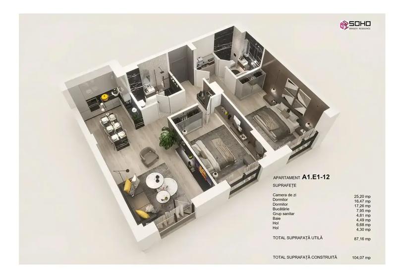 Apartament cu 3 camere decomandat în Tractorul
