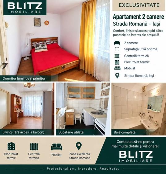 Apartament cu 2 camere semidecomandat, mobilat în Podul de Piatră