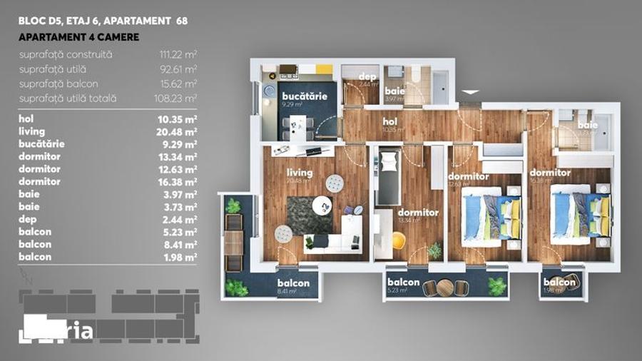 Apartament cu 4 camere decomandat, mobilat în Berceni