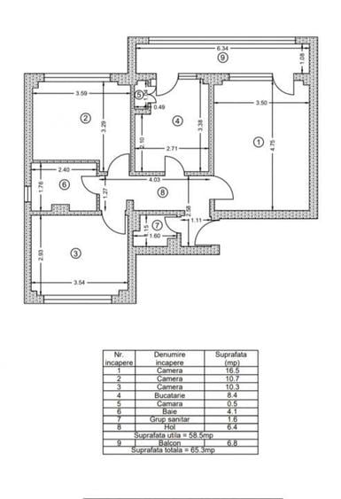 Apartament cu 3 camere decomandat în Școlilor