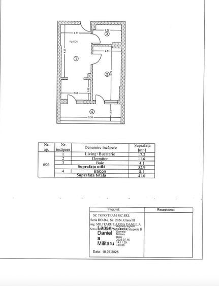 Studio 2 camere 41 mp , balcon 8 mp , etaj 6 - 13