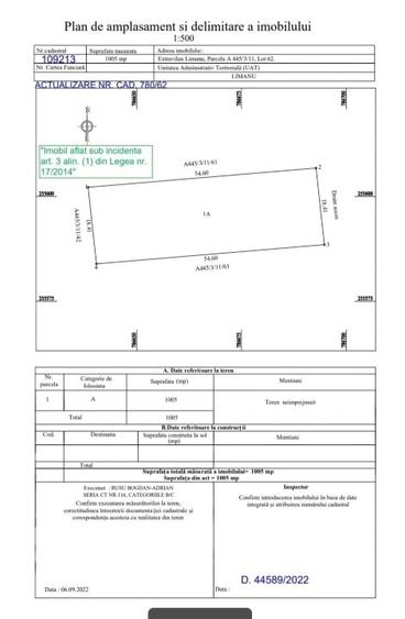Teren Construcții extravilan de 1006 mp, în Limanu