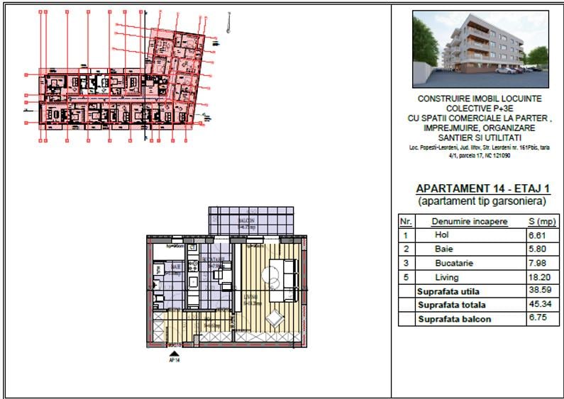 Garsonieră de Vânzare în Popești-Leordeni – Zona Leordeni, Etaj 1, Balcon 6,75 m - 4