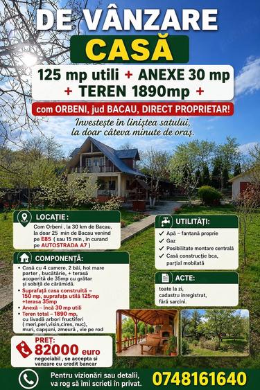 Casă cu 4 camere cu Teren 1890 Mp în Orbeni
