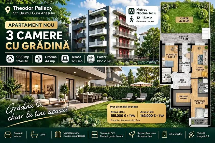 Apartament cu 3 camere decomandat în Theodor Pallady