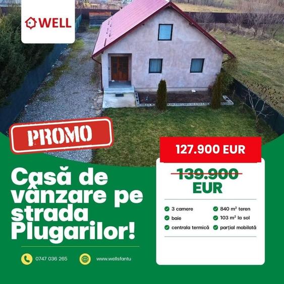 Casă cu 3 camere cu Teren 840 Mp în Periferie