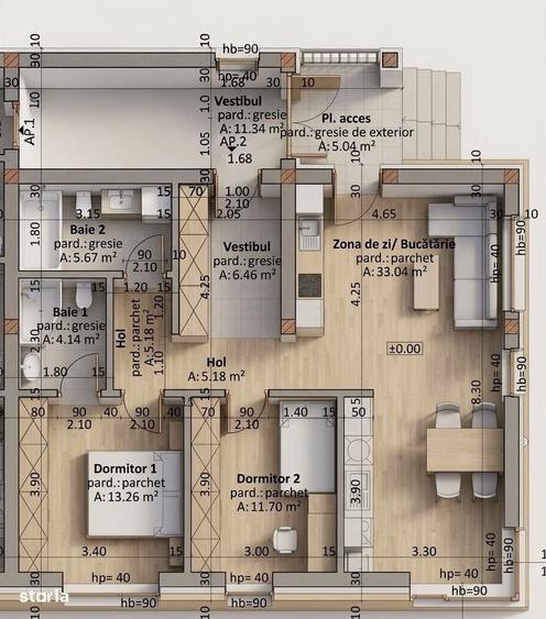Apartament cu 3 camere în Central