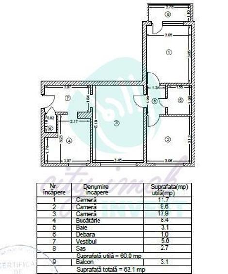 Apartament cu 3 camere semidecomandat în Ozana