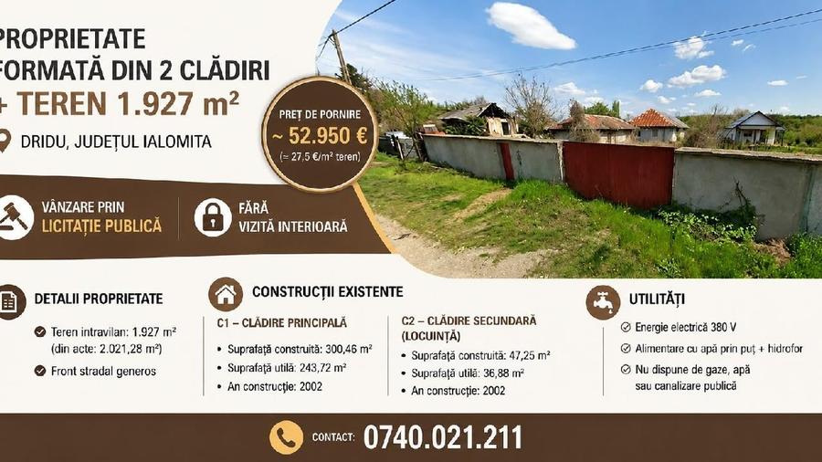 Casă individuală cu 9 camere cu Teren 1930 Mp în Dridu