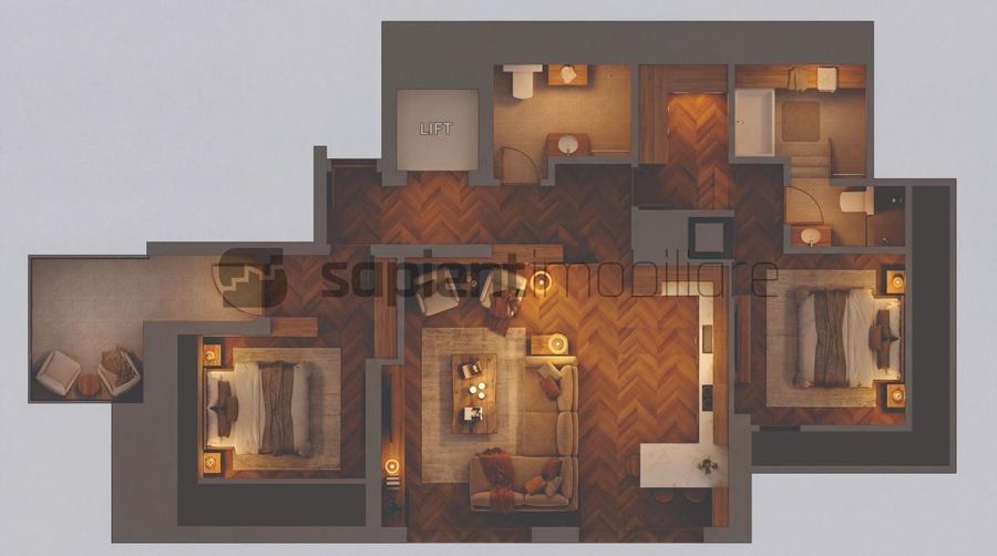 Penthouse cu 3 camere decomandat în Central