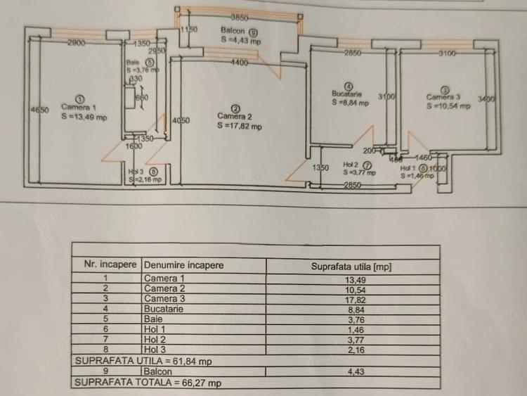 Apartament cu 3 camere semidecomandat în Dâmbovița