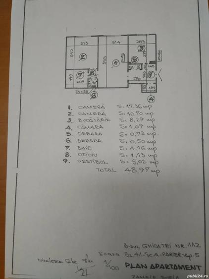 Apartament cu 2 camere semidecomandat în Tei