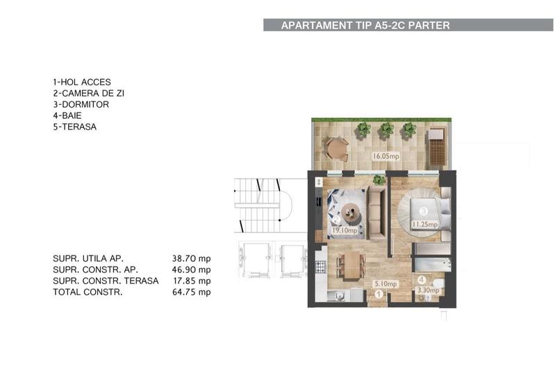 Apartament cu 2 camere în Pipera