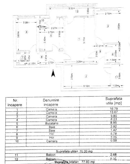 Apartament cu 4 camere semidecomandat în Obor