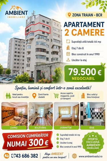 Apartament cu 2 camere, mobilat în Traian