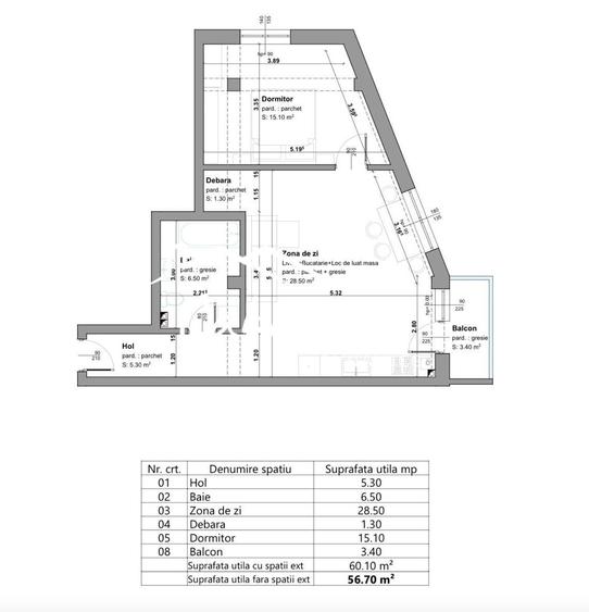 Apartament cu 2 camere, 60mp utili, baie cu geam, parcare privata - 1