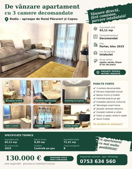 Apartament 3 camere Rediu