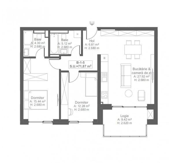 Apartament cu 3 camere în Cetății
