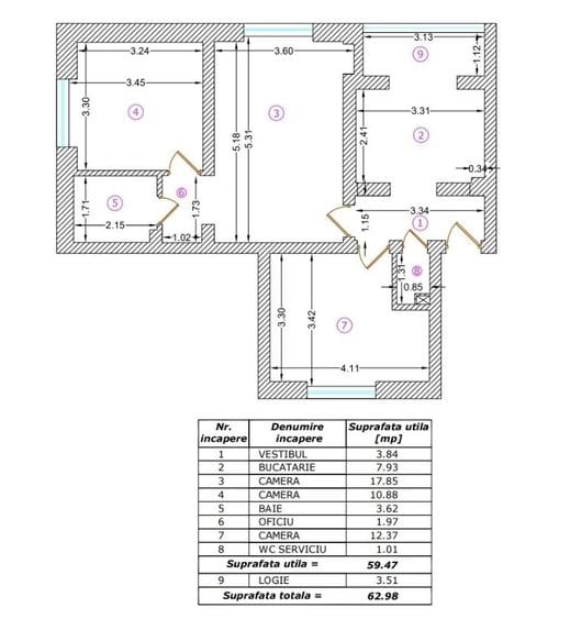 Apartament cu 3 camere, mobilat în Cotroceni