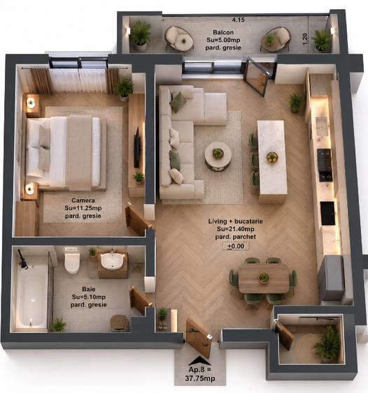 Apartament cu 2 camere semidecomandat în Bucium