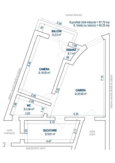 Apartament cu 2 camere decomandat în Horea