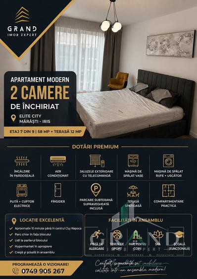Apartament cu 2 camere semidecomandat, mobilat în Iris