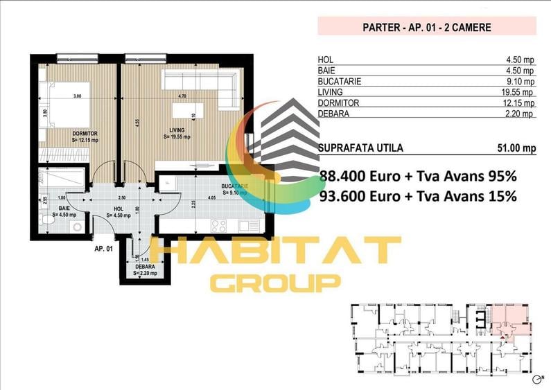 Apartament cu 2 camere în Progresul