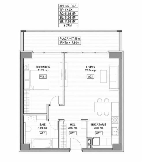 | Apartament cu 2 camere | One High District | - 12