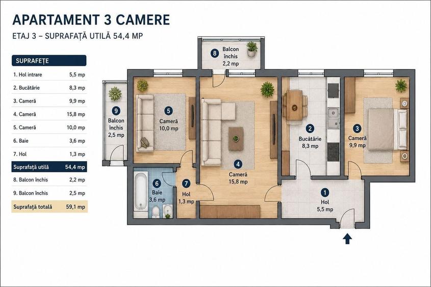 Apartament 3 camere etaj intermediar-Girocului Timisoara - 8