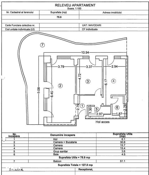 Apartament cu 3 camere în Nord