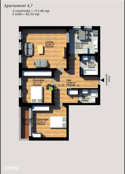 Apartament cu 3 camere în Republicii