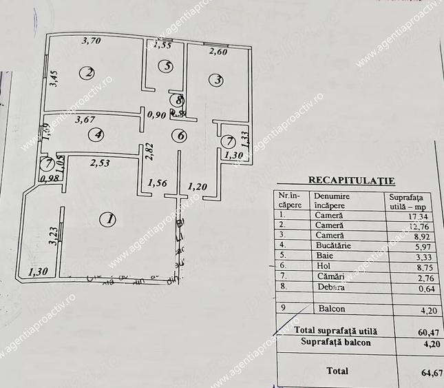 Apartament cu 3 camere decomandat în Central